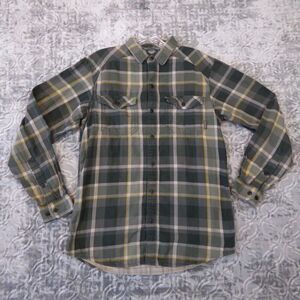 Columbia Shirt Mens Small Gray Long Sleeve Plaid Button Front Pockets Hiking